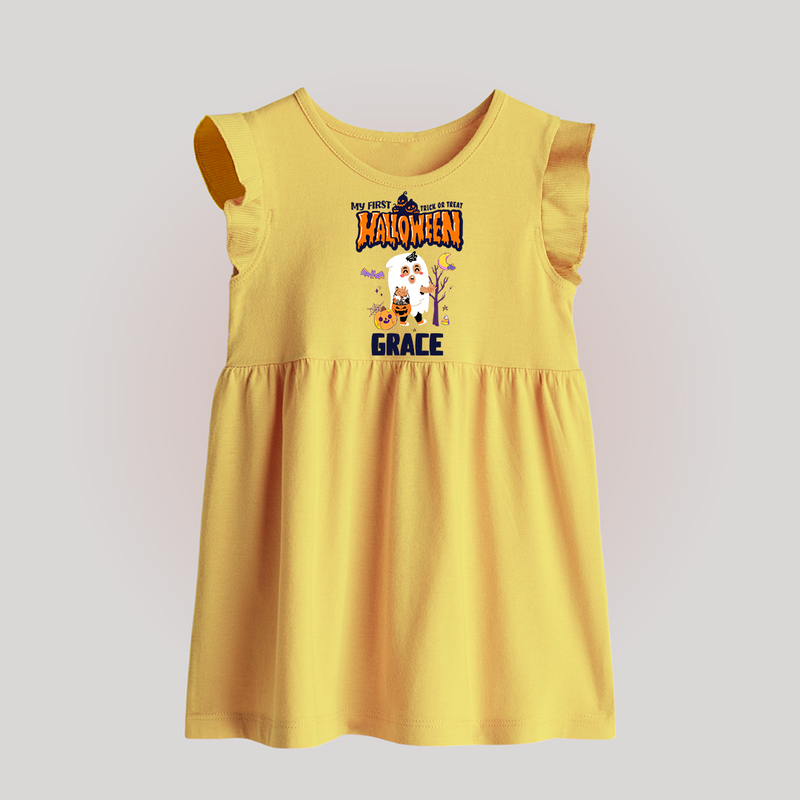 My First Boo-tiful Baby Baby Frock | Custom Baby Baby Frock for Festival Fun - PASTEL YELLOW - 0 - 3 Months Old (Chest 17")