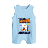 My First Halloween Trick Or Treat Print Baby Button Romper  - BABY BLUE - New Born (Chest 18")