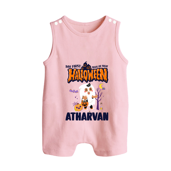 My First Halloween Trick Or Treat Print Baby Button Romper  - BABY PINK - New Born (Chest 18")