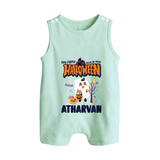 My First Halloween Trick Or Treat Print Baby Button Romper  - MINT GREEN - New Born (Chest 18")