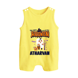 My First Halloween Trick Or Treat Print Baby Button Romper  - PASTEL YELLOW - New Born (Chest 18")