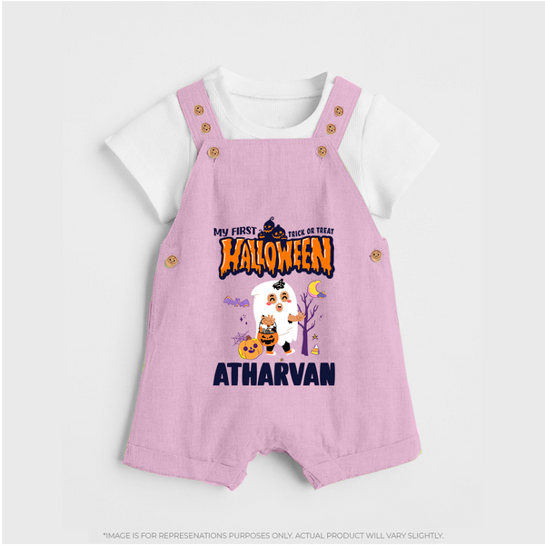My First Halloween Trick Or Treat Print Baby Dungaree  - BABY PINK - 0 - 5 Months Old (Chest 18")