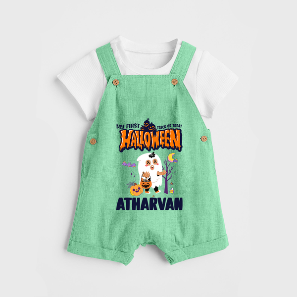 My First Halloween Trick Or Treat Print Baby Dungaree  - GREEN - 0 - 5 Months Old (Chest 18")