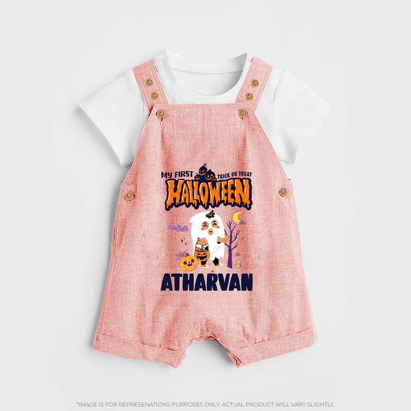 My First Halloween Trick Or Treat Print Baby Dungaree  - PEACH - 0 - 5 Months Old (Chest 18")