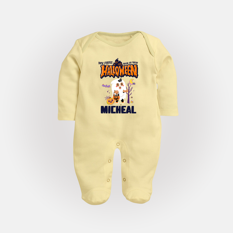My First Boo-tiful Baby Sleep Suit | Custom Baby Sleep Suit for Festival Fun - PASTEL YELLOW - New Born (Chest 7.5")