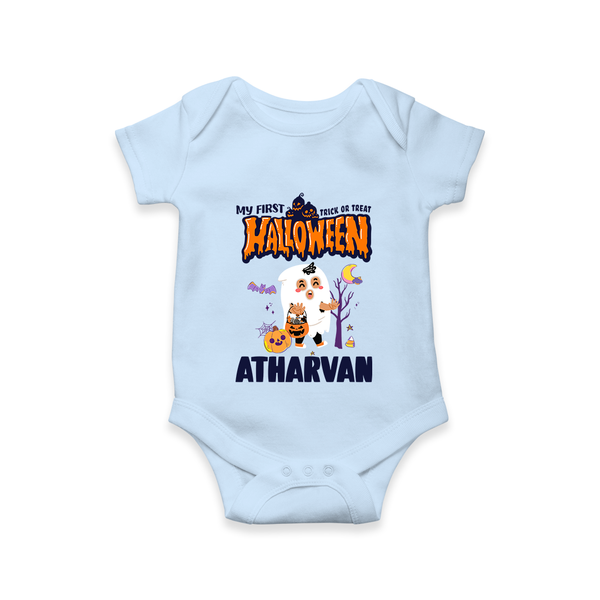 My First Halloween Trick Or Treat Print Baby Romper   - BABY BLUE - New Born (Chest 14")