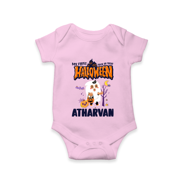 My First Halloween Trick Or Treat Print Baby Romper   - BABY PINK - New Born (Chest 14")
