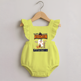 My First Halloween Trick Or Treat Print Baby Romper Frock  - PASTEL YELLOW - 0 - 3 Months Old (Chest 19")