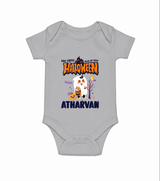 My First Halloween Trick Or Treat Print Baby Romper   - GREY - New Born (Chest 14")