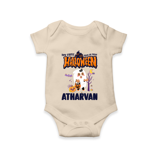 My First Halloween Trick Or Treat Print Baby Romper   - IVORY - New Born (Chest 14")