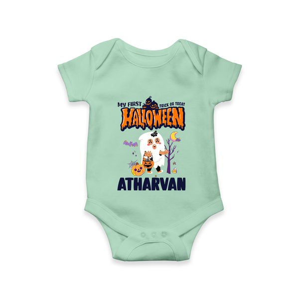 My First Halloween Trick Or Treat Print Baby Romper   - MINT GREEN - New Born (Chest 14")