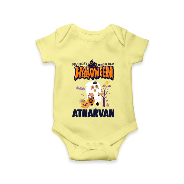 My First Halloween Trick Or Treat Print Baby Romper   - PASTEL YELLOW - New Born (Chest 14")