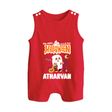 My First Halloween Trick Or Treat Print Baby Button Romper  - RED - New Born (Chest 18")