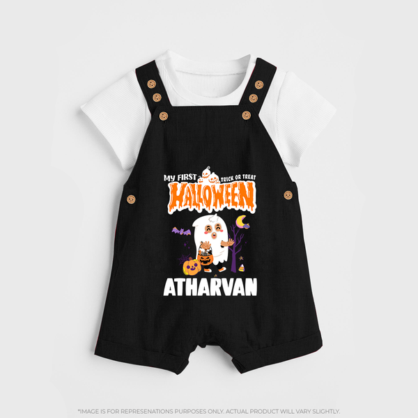 My First Halloween Trick Or Treat Print Baby Dungaree  - BLACK - 0 - 5 Months Old (Chest 18")
