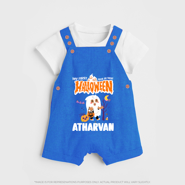 My First Halloween Trick Or Treat Print Baby Dungaree  - COBALT BLUE - 0 - 5 Months Old (Chest 18")