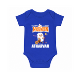 My First Halloween Trick Or Treat Print Baby Romper   - COBALT BLUE - New Born (Chest 14")