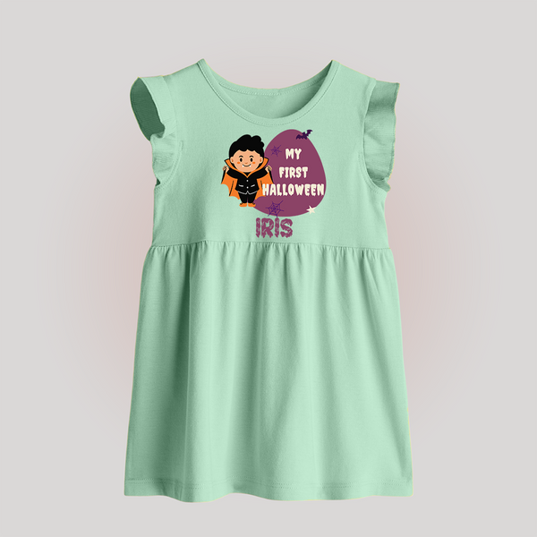 My First Little Bat Buddy Baby Frock | Custom Baby Baby Frock for Spooky Fun - MINT GREEN - 0 - 3 Months Old (Chest 17")