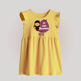 My First Little Bat Buddy Baby Frock | Custom Baby Baby Frock for Spooky Fun - PASTEL YELLOW - 0 - 3 Months Old (Chest 17")