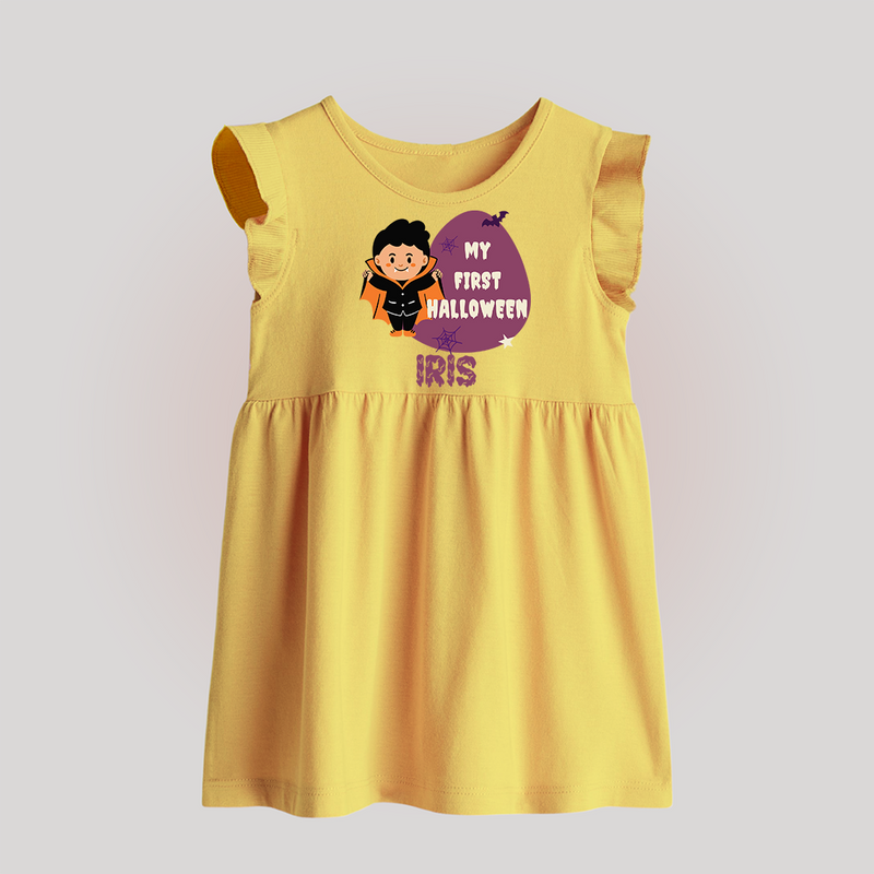My First Little Bat Buddy Baby Frock | Custom Baby Baby Frock for Spooky Fun - PASTEL YELLOW - 0 - 3 Months Old (Chest 17")