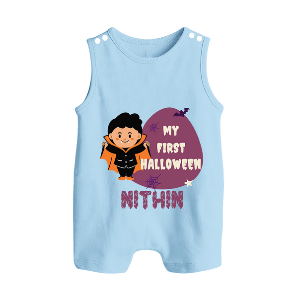 My First Little Bat Buddy Romper Suit | Custom Baby Romper Suit for Spooky Fun - BABY BLUE - 0 - 5 Months Old (Chest 18")
