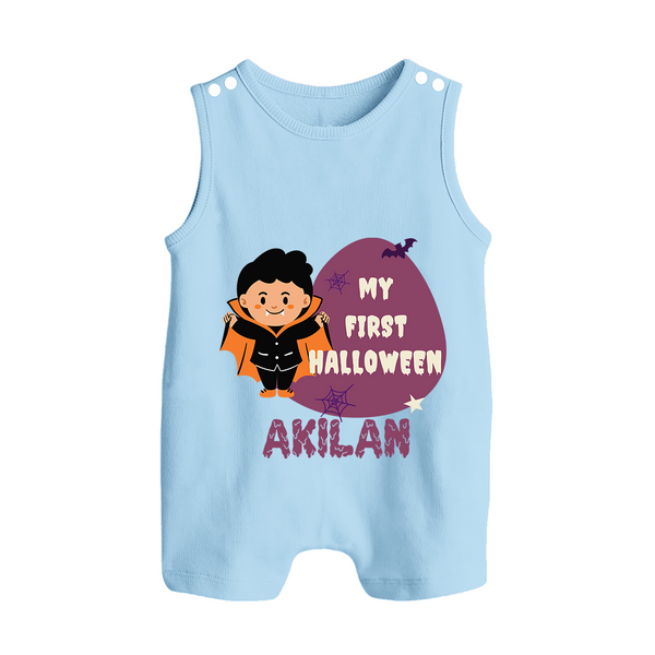 My First Halloween Boy Vampire Print Baby Button Romper - BABY BLUE - New Born (Chest 18")