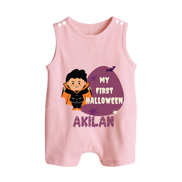 My First Halloween Boy Vampire Print Baby Button Romper - BABY PINK - New Born (Chest 18")