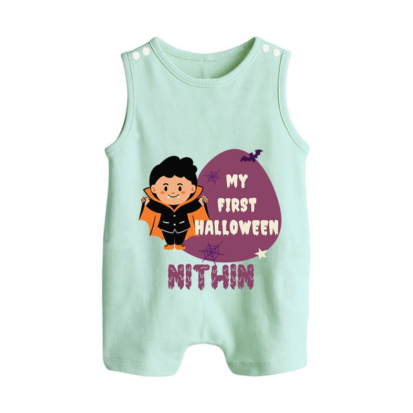 My First Little Bat Buddy Romper Suit | Custom Baby Romper Suit for Spooky Fun - MINT GREEN - 0 - 5 Months Old (Chest 18")