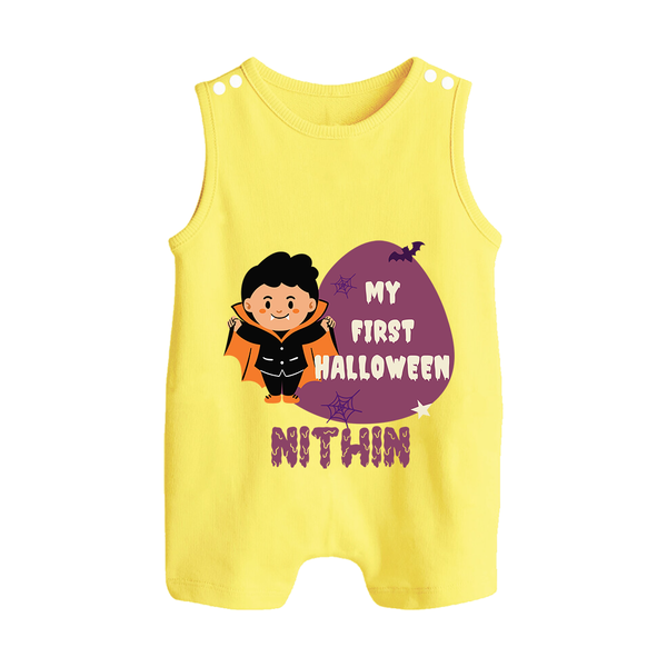 My First Little Bat Buddy Romper Suit | Custom Baby Romper Suit for Spooky Fun - PASTEL YELLOW - 0 - 5 Months Old (Chest 18")