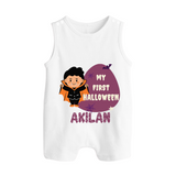 My First Halloween Boy Vampire Print Baby Button Romper - WHITE - New Born (Chest 18")