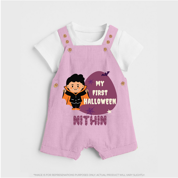 My First Little Bat Buddy Dungaree Set | Custom Baby Dungaree Set for Spooky Fun - BABY PINK - 0 - 5 Months Old (Chest 18")