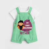 My First Little Bat Buddy Dungaree Set | Custom Baby Dungaree Set for Spooky Fun - GREEN - 0 - 5 Months Old (Chest 18")