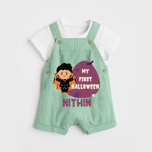 My First Little Bat Buddy Dungaree Set | Custom Baby Dungaree Set for Spooky Fun - MINT GREEN - 0 - 5 Months Old (Chest 18")