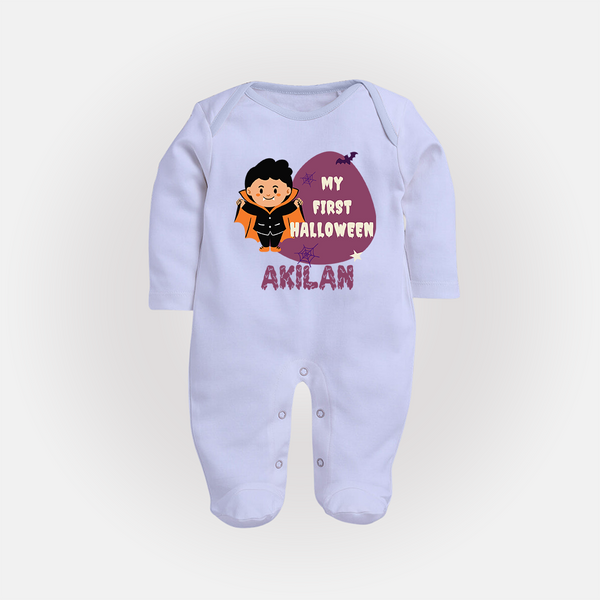 My First Halloween Boy Vampire Print Baby Full Body Suit - BABY BLUE - New Born (Chest 7.5")