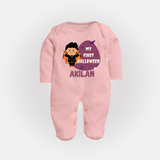 My First Halloween Boy Vampire Print Baby Full Body Suit - BABY PINK - New Born (Chest 7.5")