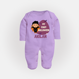 My First Halloween Boy Vampire Print Baby Full Body Suit - LILAC - New Born (Chest 7.5")