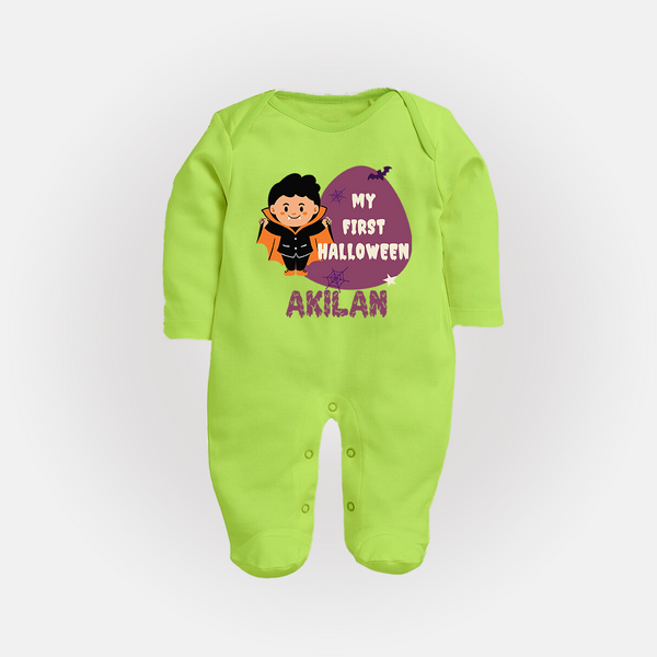 My First Halloween Boy Vampire Print Baby Full Body Suit - LIME GREEN - New Born (Chest 7.5")