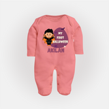 My First Halloween Boy Vampire Print Baby Full Body Suit - PEACH - New Born (Chest 7.5")