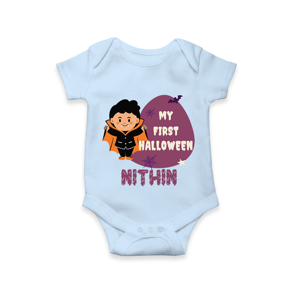 My First Little Bat Buddy Romper | Custom Baby Romper for Spooky Fun - BABY BLUE - New Born (Chest 14")