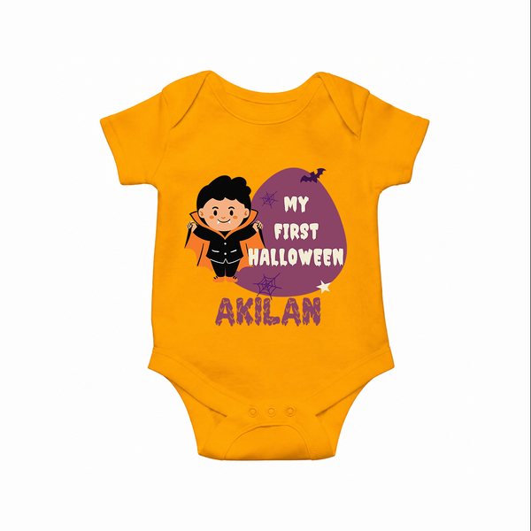 My First Halloween Boy Vampire Print Baby Romper  - CHROME YELLOW - New Born (Chest 14")