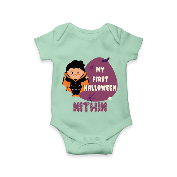 My First Little Bat Buddy Romper | Custom Baby Romper for Spooky Fun - MINT GREEN - New Born (Chest 14")