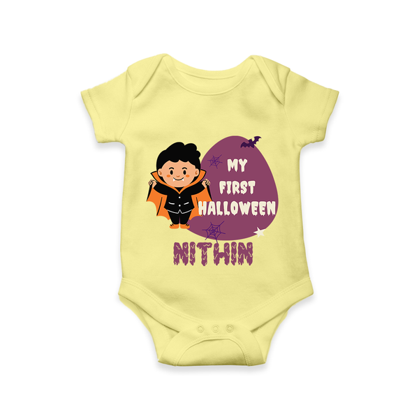 My First Little Bat Buddy Romper | Custom Baby Romper for Spooky Fun - PASTEL YELLOW - New Born (Chest 14")