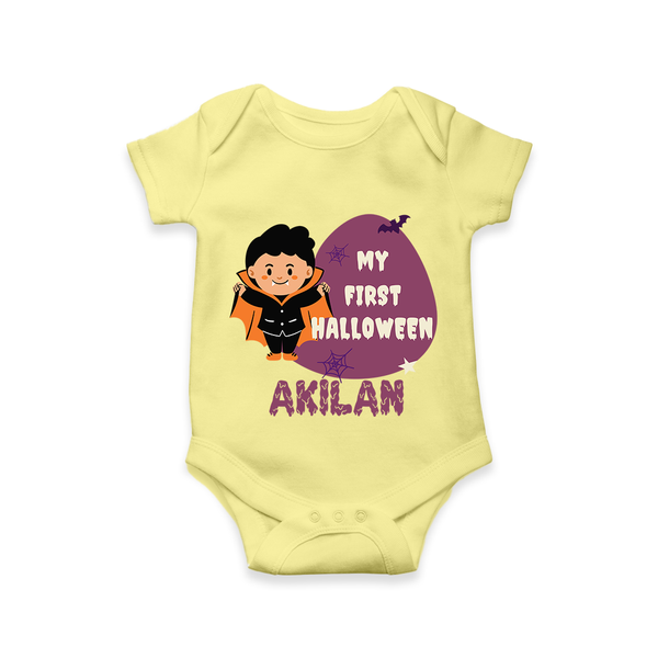 My First Halloween Boy Vampire Print Baby Romper  - PASTEL YELLOW - New Born (Chest 14")