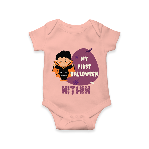 My First Little Bat Buddy Romper | Custom Baby Romper for Spooky Fun - PEACH - New Born (Chest 14")