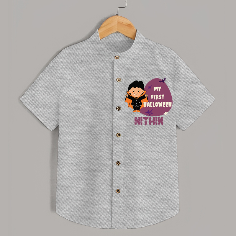 My First Little Bat Buddy Shirt | Custom Baby Shirt for Spooky Fun - GREY - 0 - 6 Months Old (Chest 23")
