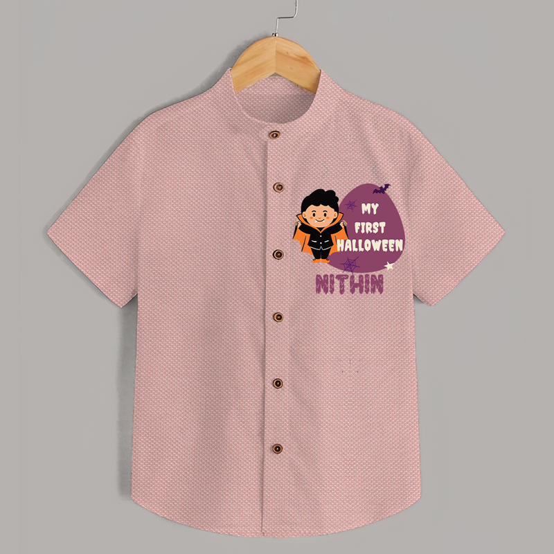 My First Little Bat Buddy Shirt | Custom Baby Shirt for Spooky Fun - PEACH - 0 - 6 Months Old (Chest 23")