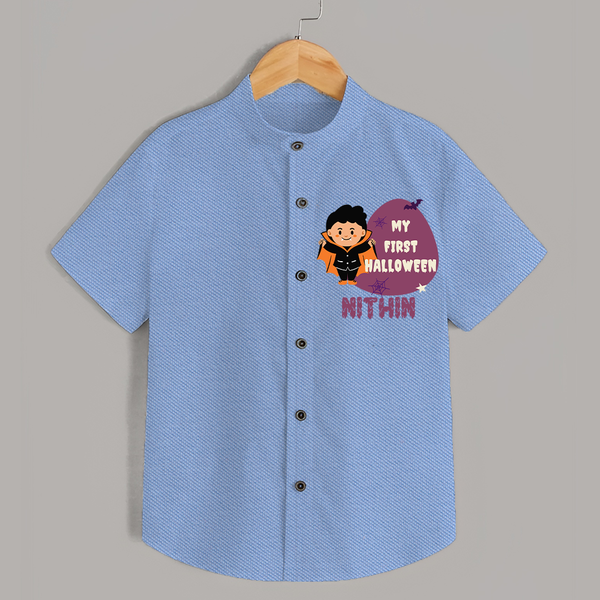 My First Little Bat Buddy Shirt | Custom Baby Shirt for Spooky Fun - SKY BLUE - 0 - 6 Months Old (Chest 23")