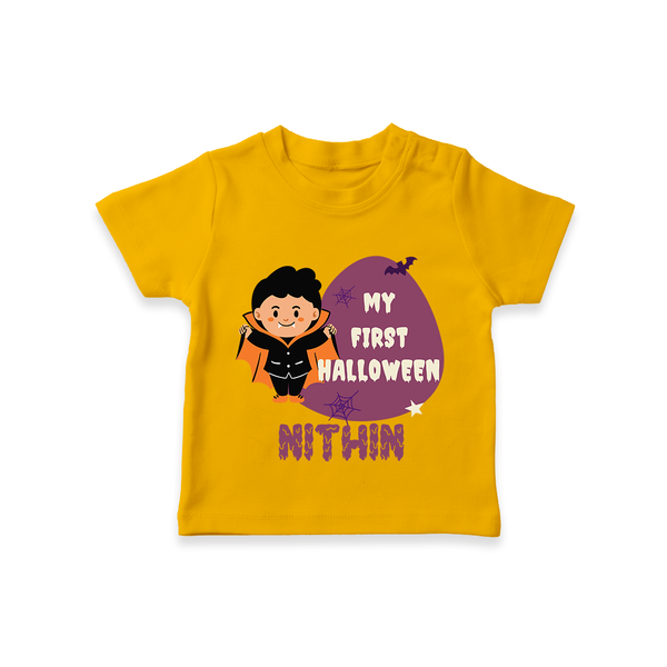 My First Little Bat Buddy Tshirt | Custom Baby Tshirt for Spooky Fun - CHROME YELLOW - 0-5 Months Old (Chest 17")