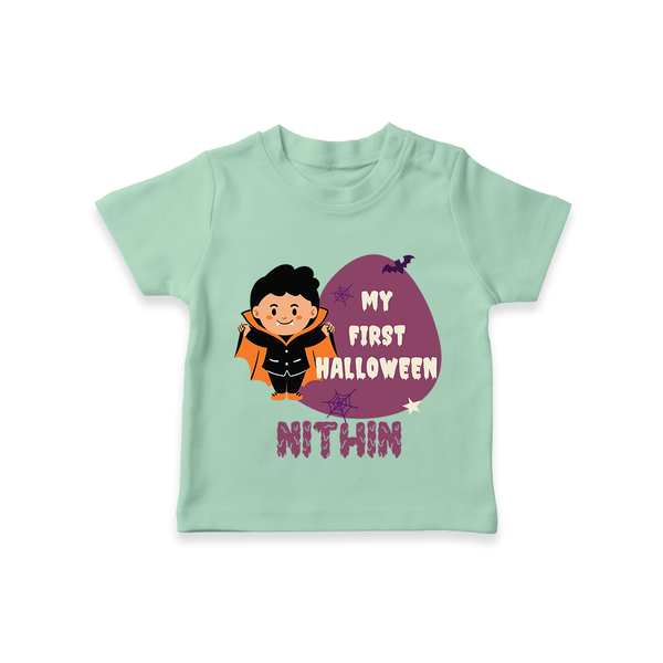My First Little Bat Buddy Tshirt | Custom Baby Tshirt for Spooky Fun - MINT GREEN - 0-5 Months Old (Chest 17")