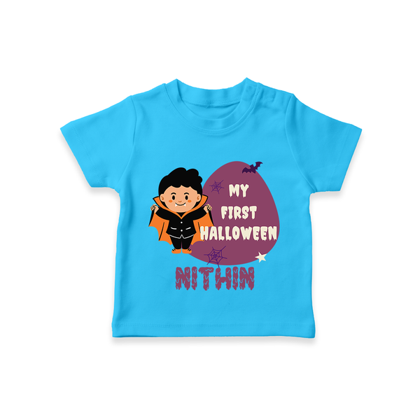 My First Little Bat Buddy Tshirt | Custom Baby Tshirt for Spooky Fun - SKY BLUE - 0-5 Months Old (Chest 17")