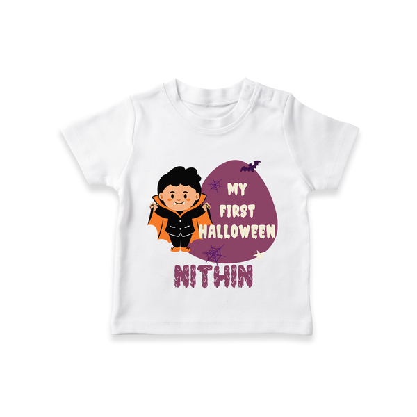 My First Little Bat Buddy Tshirt | Custom Baby Tshirt for Spooky Fun - WHITE - 0-5 Months Old (Chest 17")